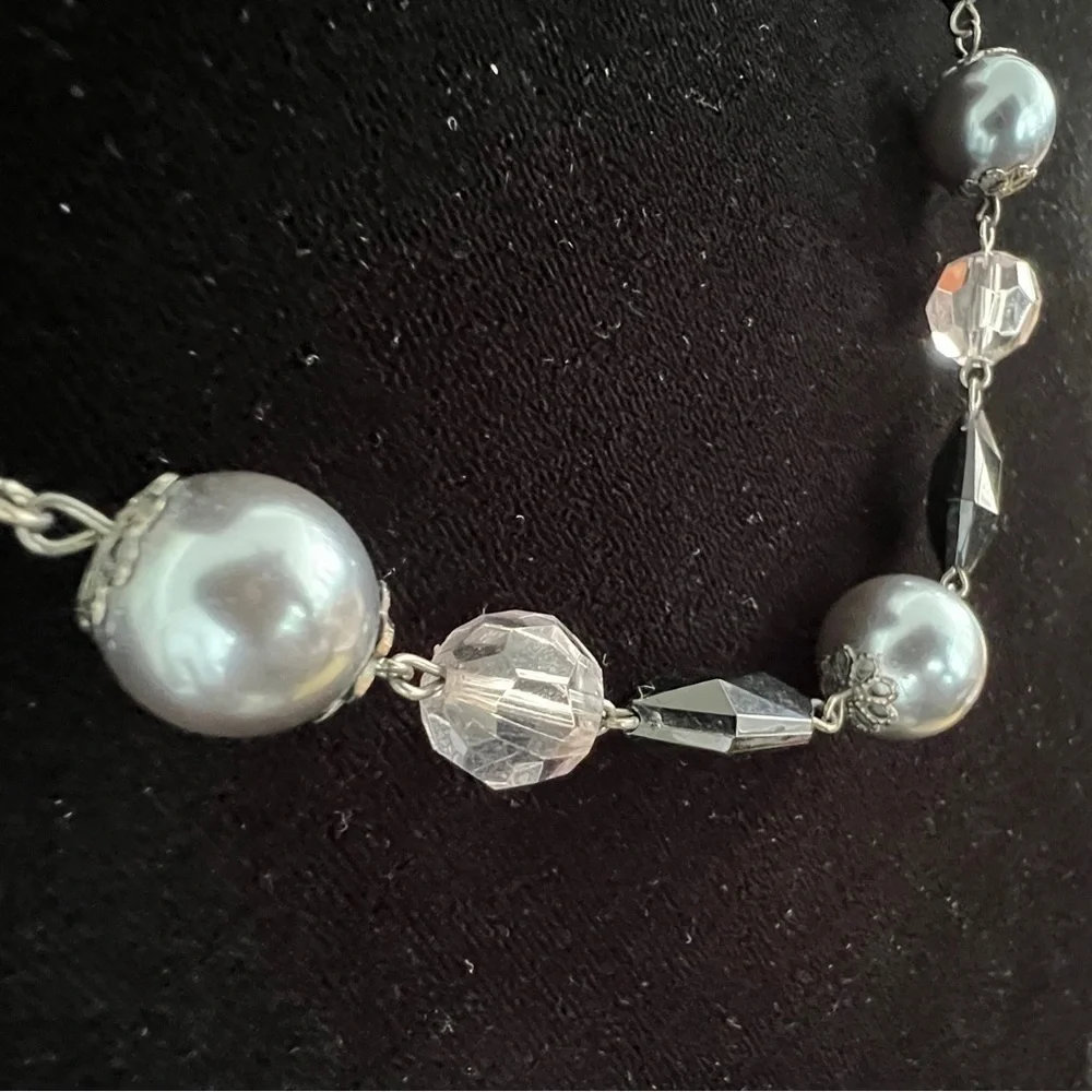 Silver and Gray Pearl Statement Costume Necklace